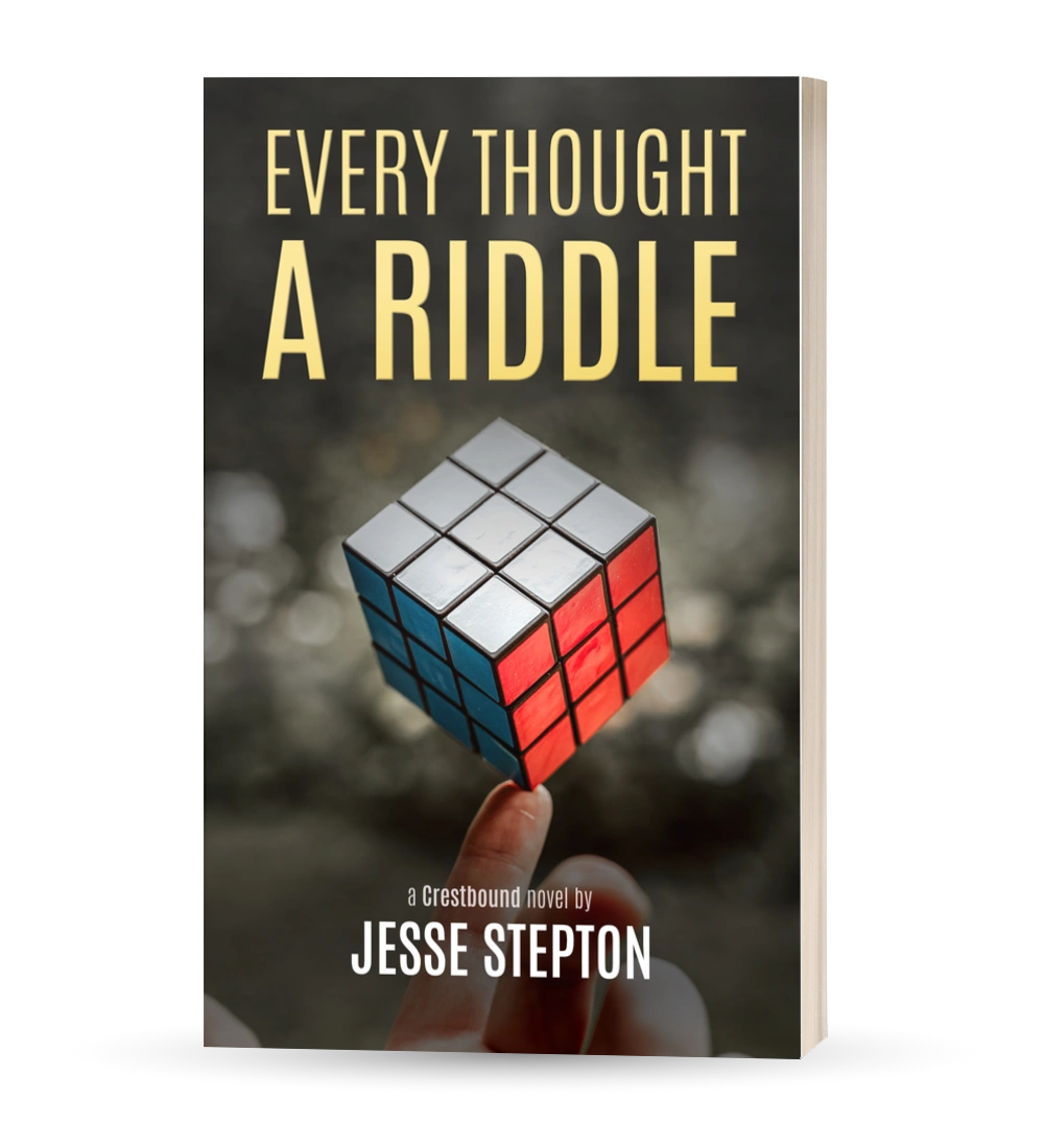 Photo of the book Every Thought a Riddle by Jesse Stepton. The cover shows a puzzle cube.