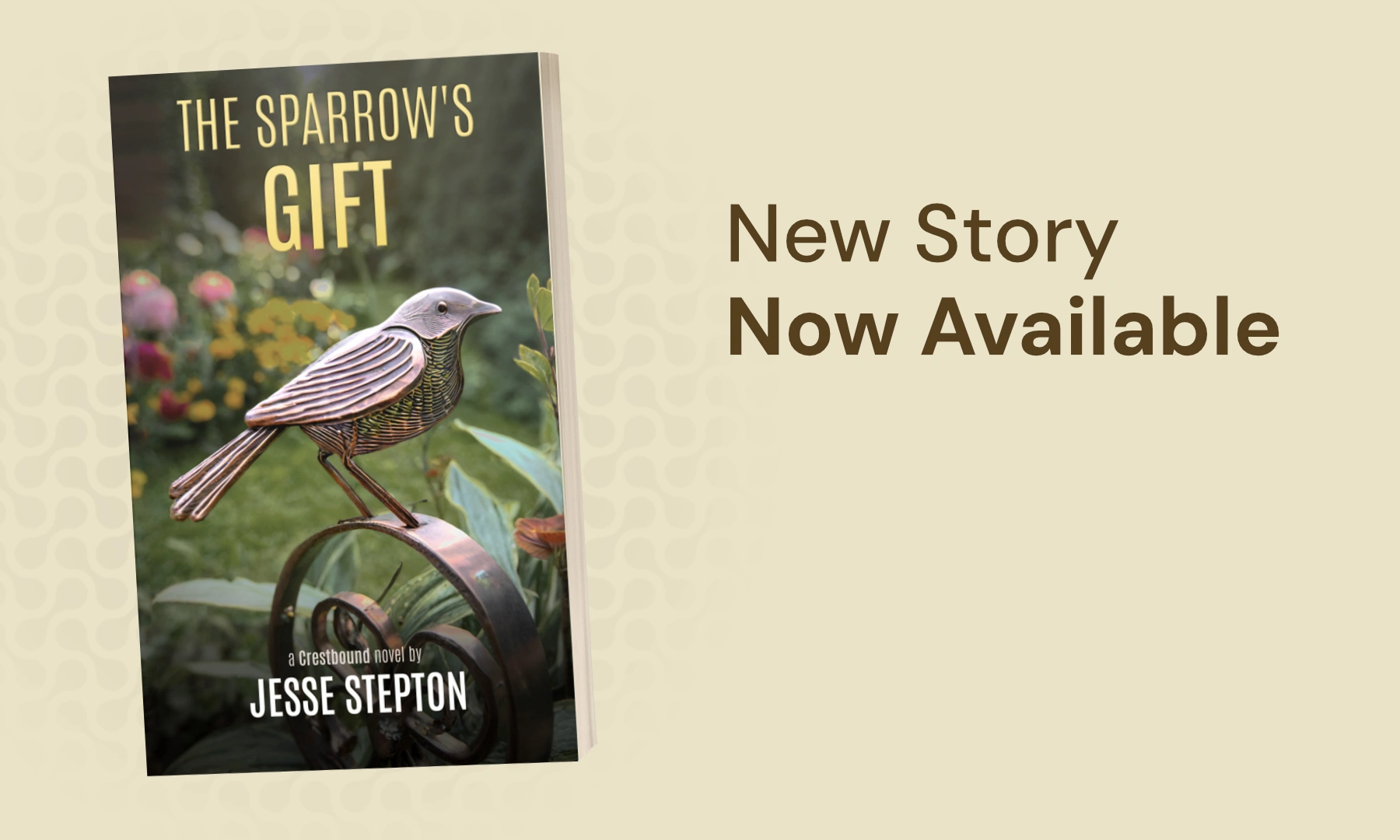 A promotional banner for the new book The Sparrow's Gift.